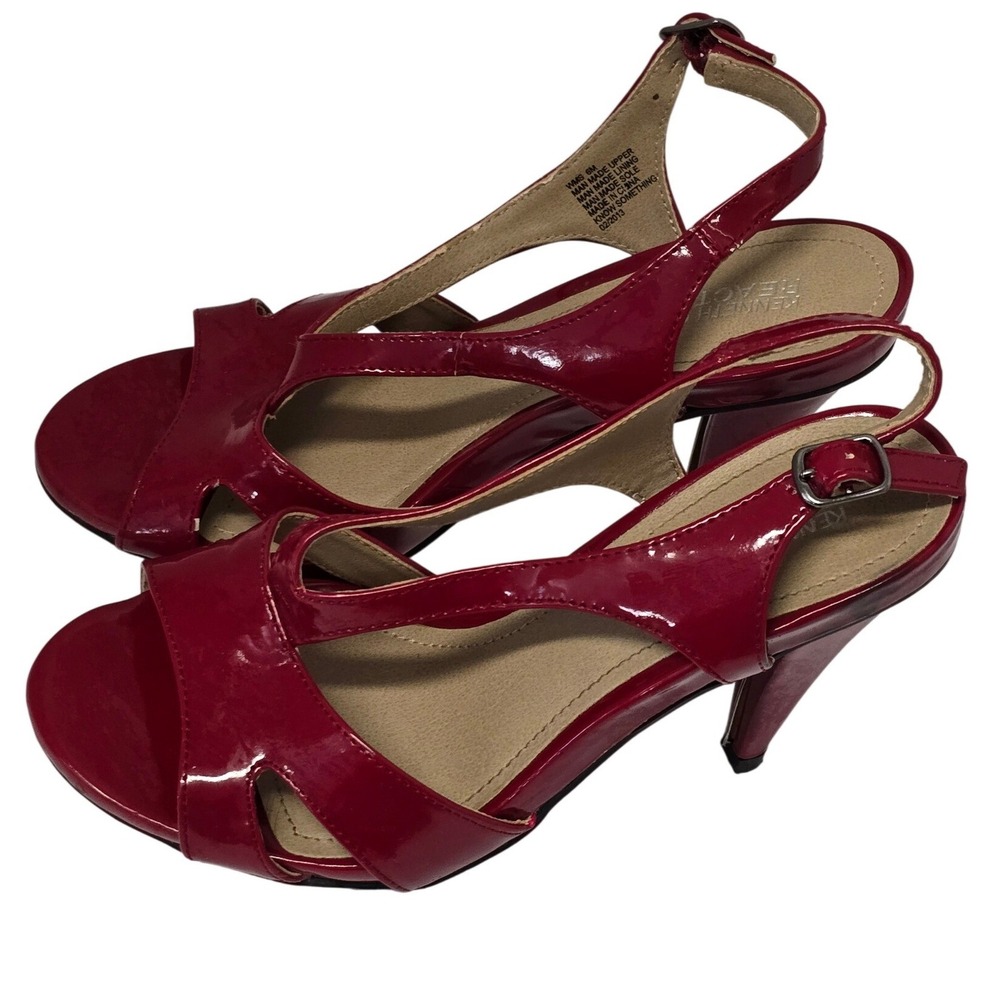 Kenneth Cole Reaction Know Something Red Patent Strappy Slingback Heels 6M